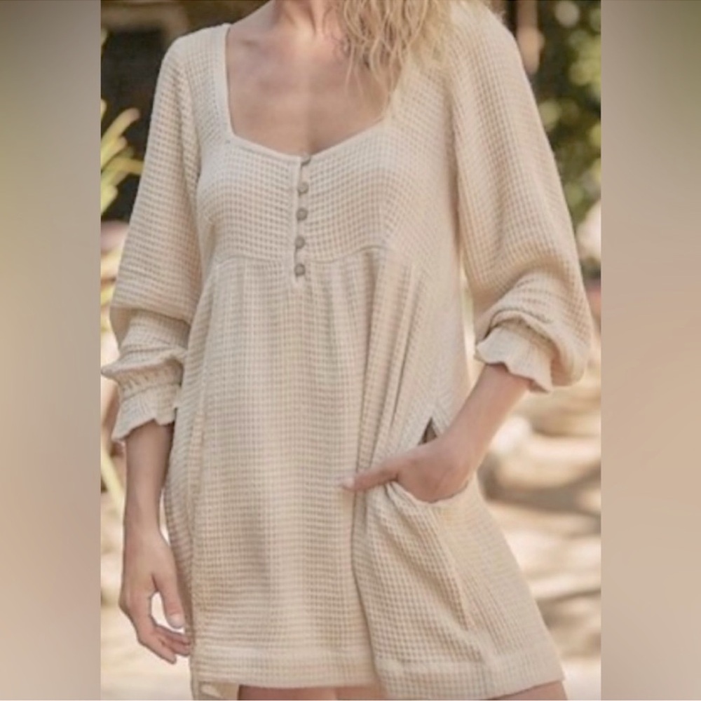 Waffle Knit Long Sleeve Mini Dress by Free People Sz M